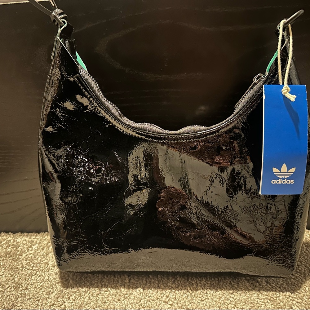Adidas Black Glossy Shoulder Bag with Sleek Design